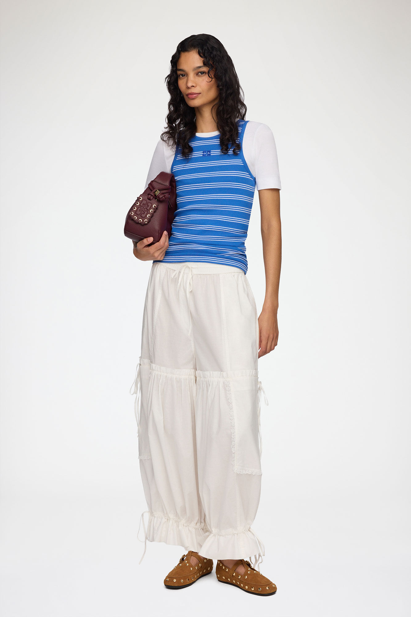 Pants in White Cotton, Organic Cotton, in colour Bright White - 1 - GANNI