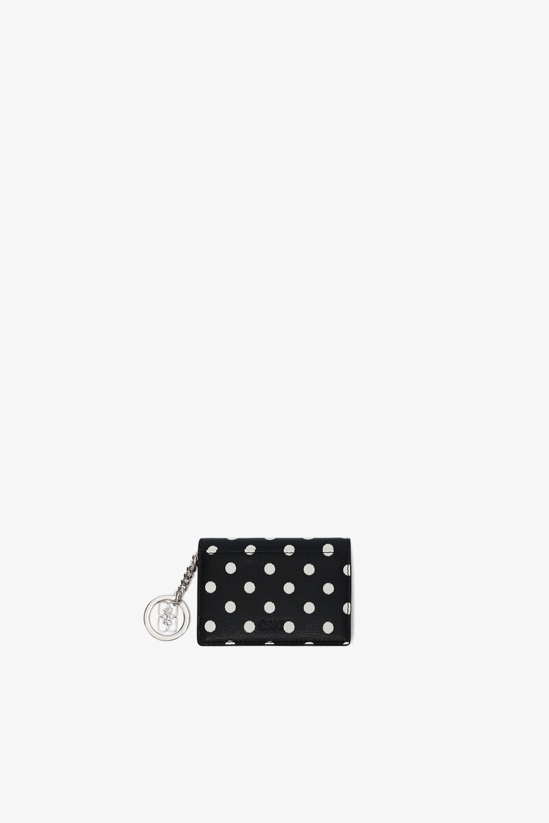 Bou Card Holder with Flap and Print, Recycled Leather, in colour Black - 2 - GANNI