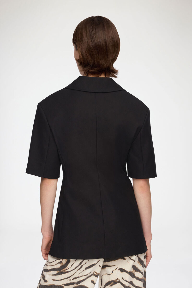 Blazer in Black Cotton Tailoring, Organic Cotton, in colour Black - 3 - GANNI