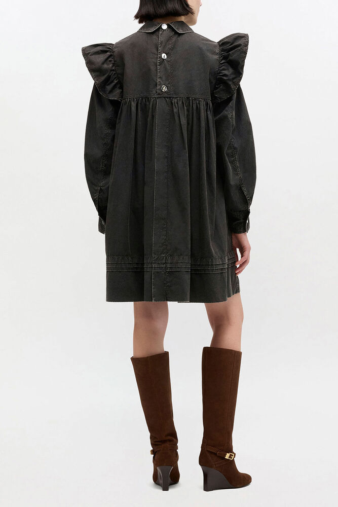 Black Washed Mini Shirt Dress, Black