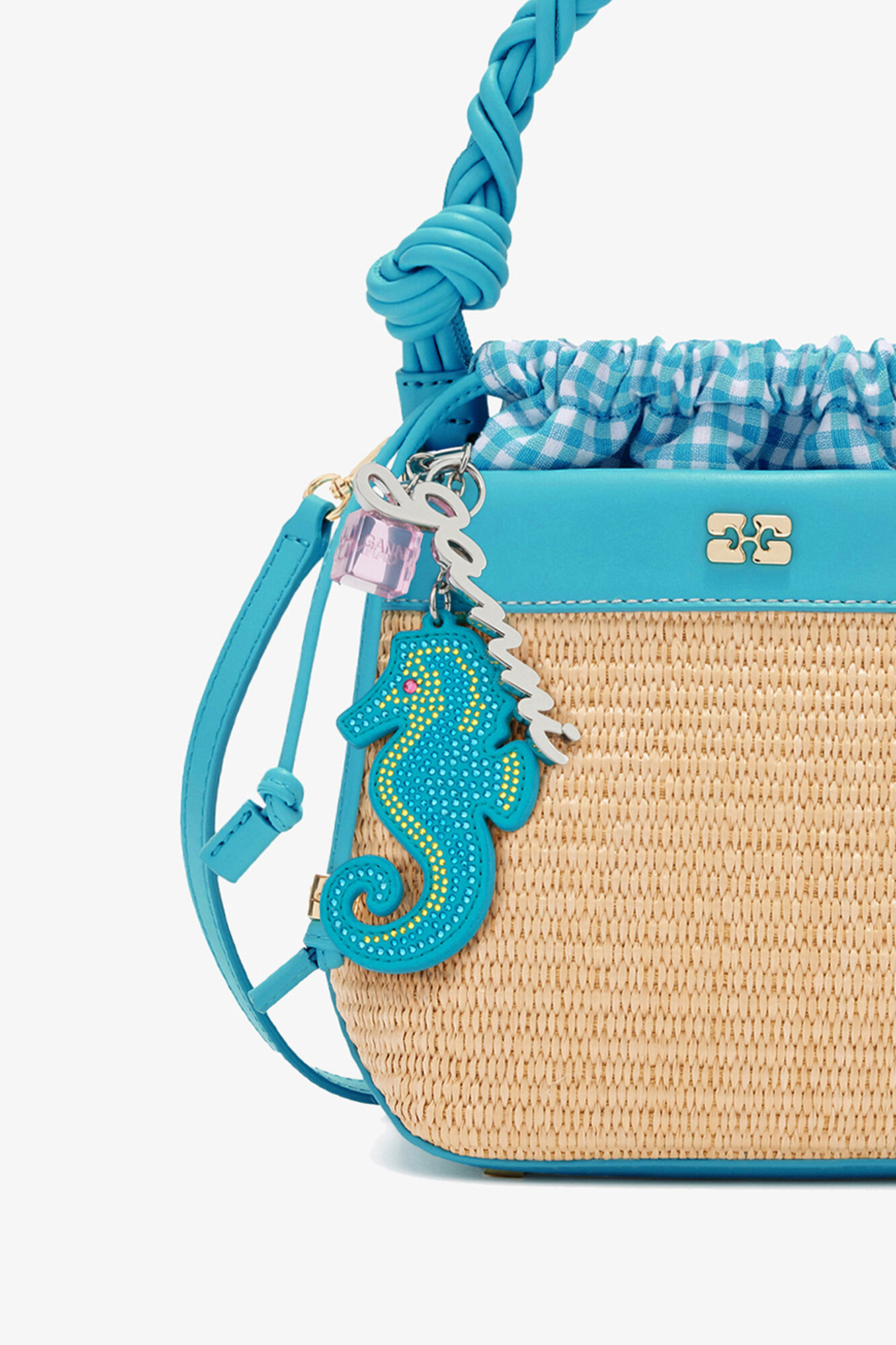 Seahorse Charm, Recycled Leather, in colour Scuba Blue - 3 - GANNI