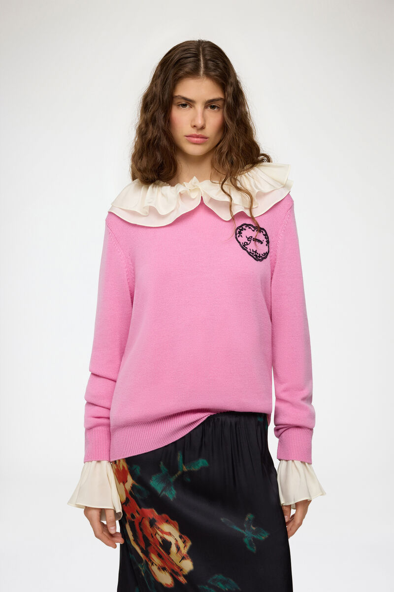 Jumper i rosa, Wool, in colour Moonlite Mauve - 1 - GANNI