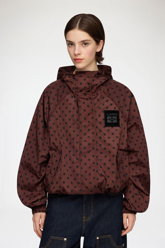 Jacket in Printed Nylon, Chicory Coffee