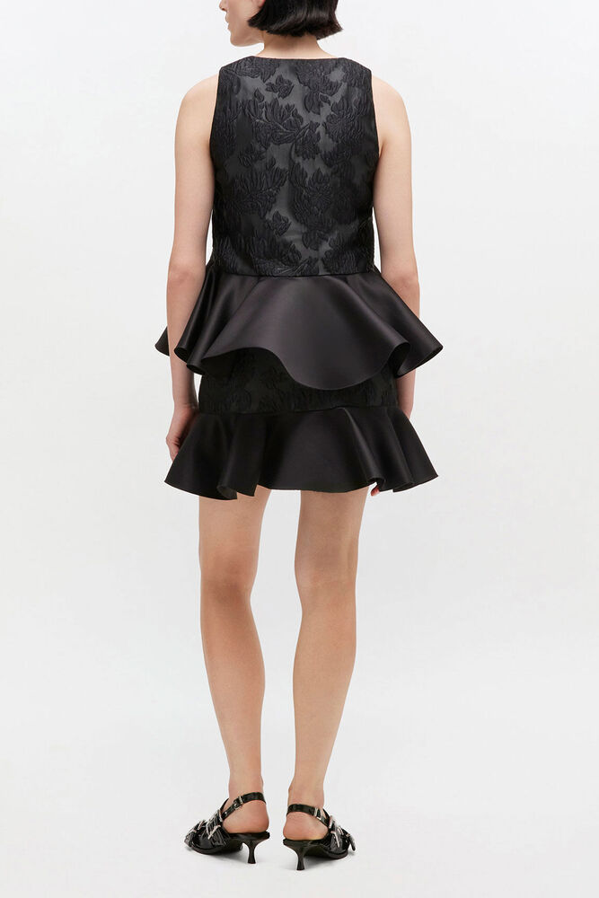 Satin Cloque Peplum Top, Black
