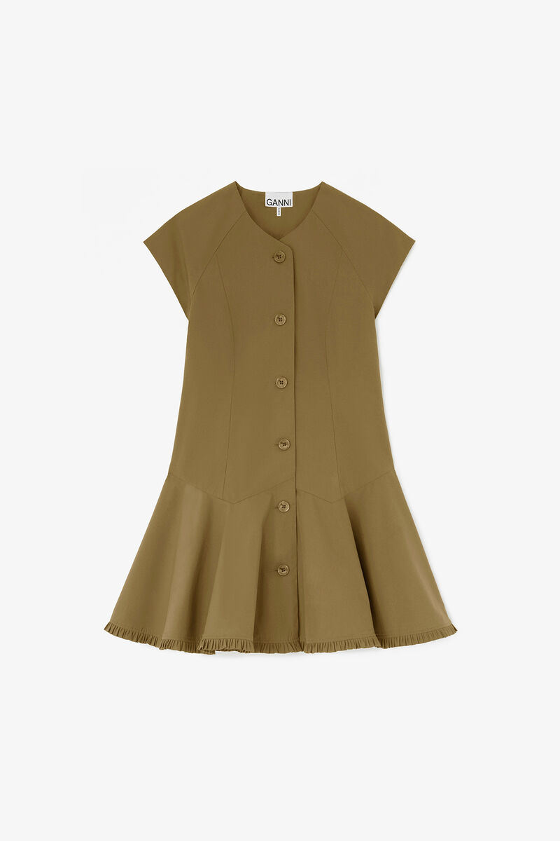 Dress in Green Cotton, Organic Cotton, in colour Military Olive - 1 - GANNI