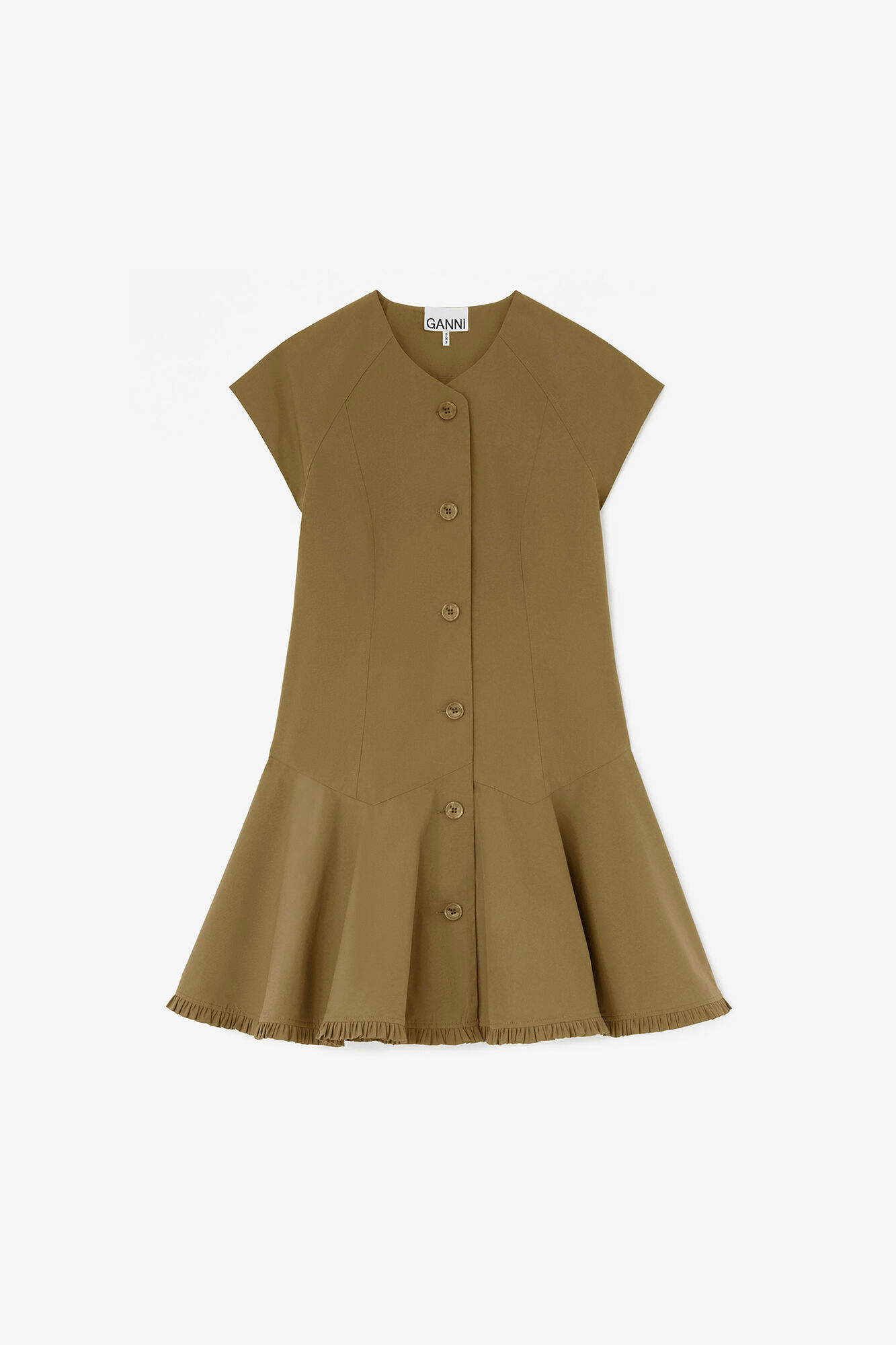 Dress in Green Cotton, Organic Cotton, in colour Military Olive - 1 - GANNI