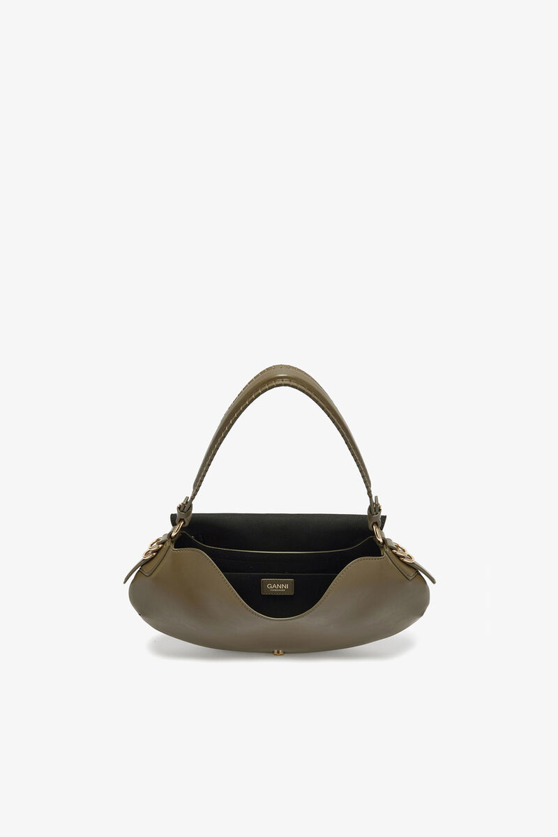 B-Kat-väska i grönt, Recycled Leather, in colour Military Olive - 3 - GANNI