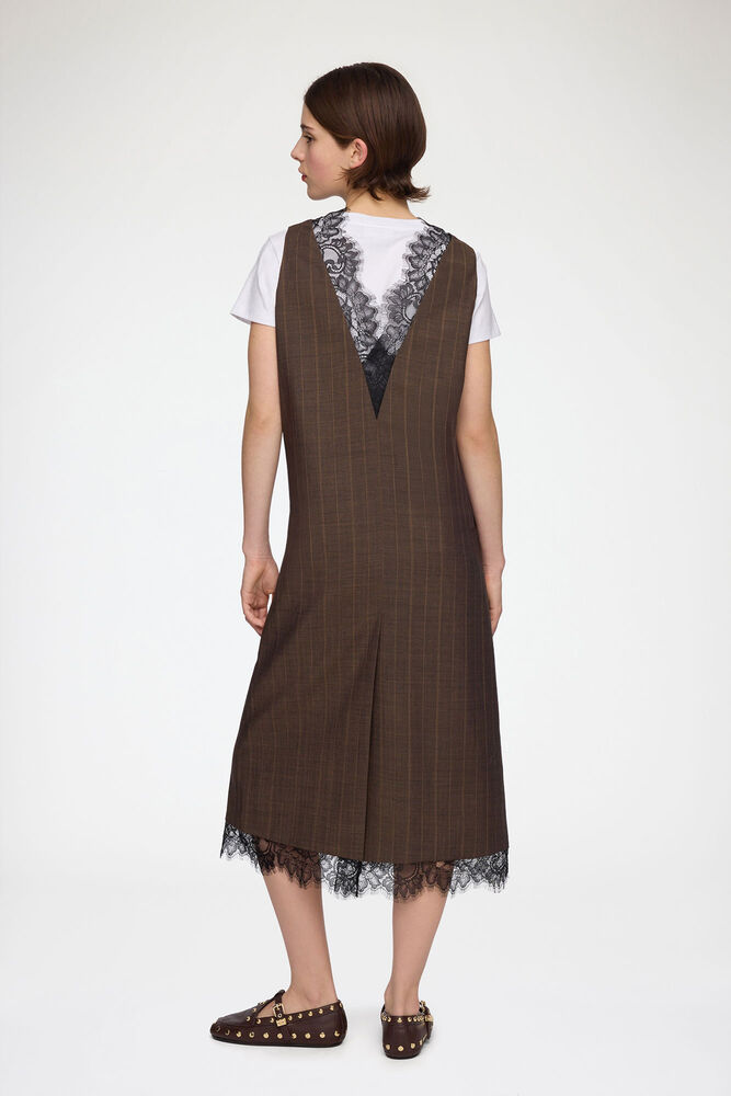 Dress in Brown Pinstripe Wool, Rain Drum