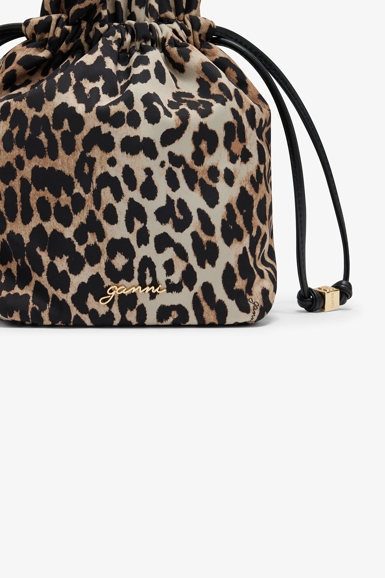Bou Bucket Pouch in Leopard, Recycled Polyamide, in colour Almond Milk - 3 - GANNI