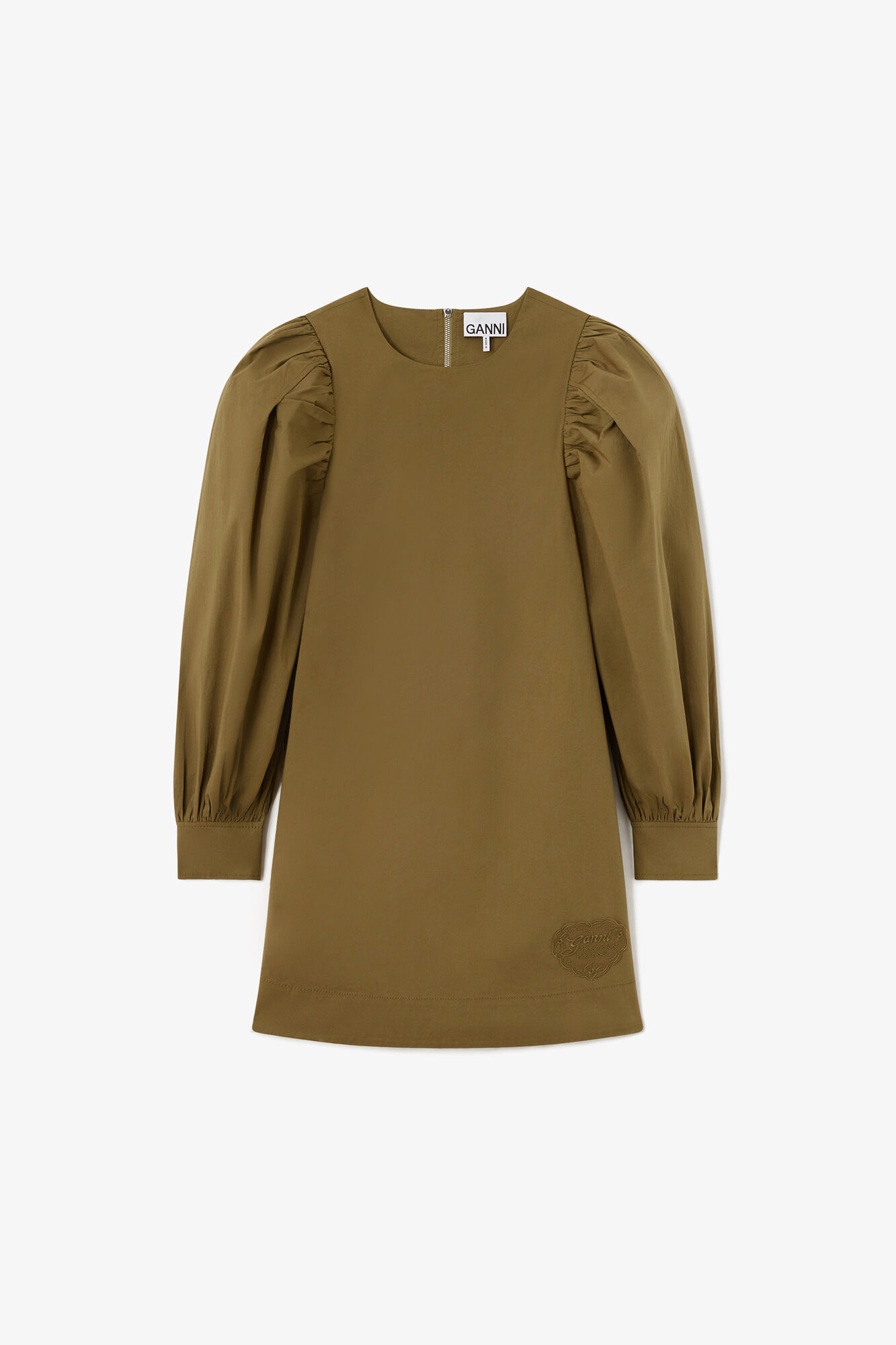 Dress in Green Cotton, Organic Cotton, in colour Military Olive - 1 - GANNI