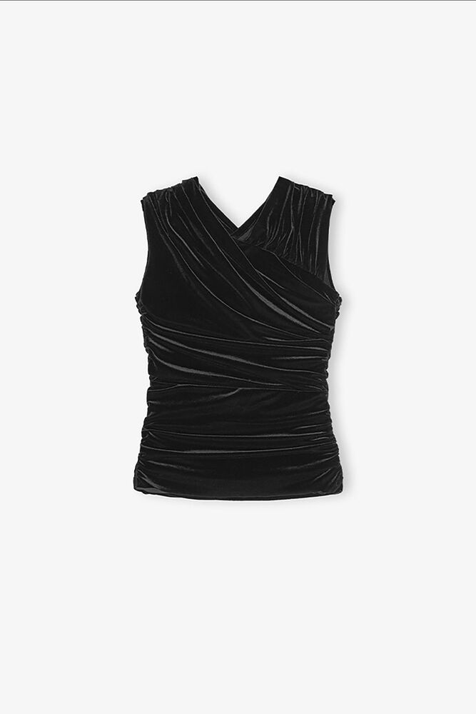 Black Velvet Ruched Top, Black