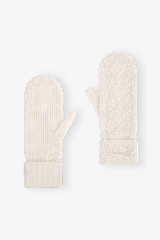 White Cashmere Mix Mittens, Egret