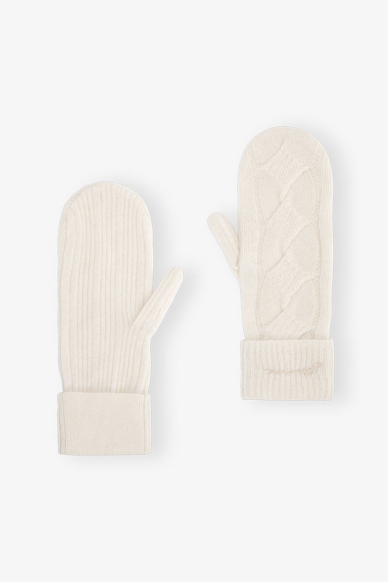 White Cashmere Mix Mittens, Merino Wool, in colour Egret - 1 - GANNI