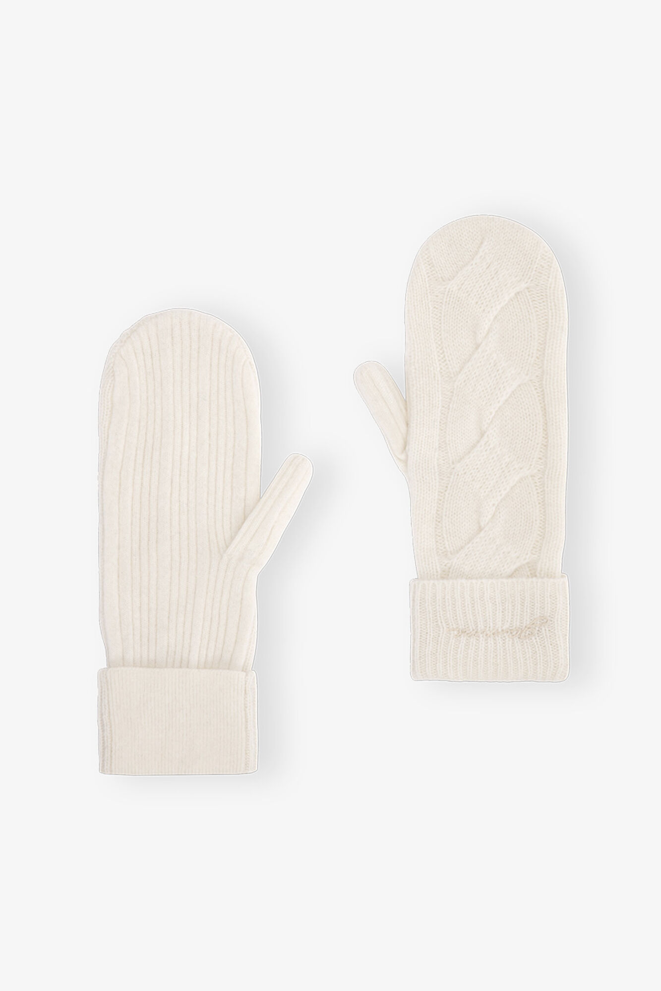 White Cashmere Mix Mittens, Merino Wool, in colour Egret - 1 - GANNI