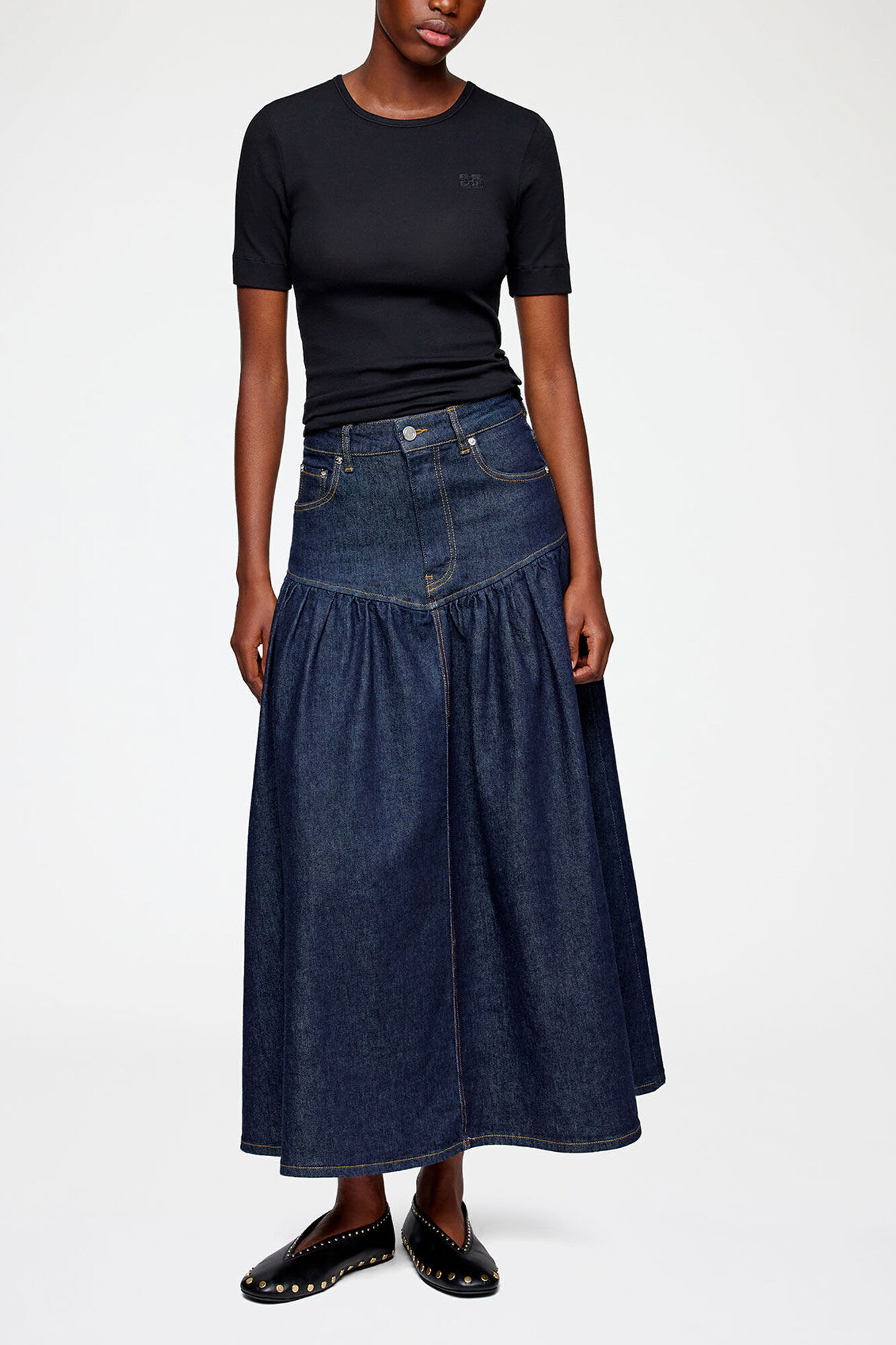Skirt in Stretch Denim, Organic Cotton, in colour Rinse - 1 - GANNI