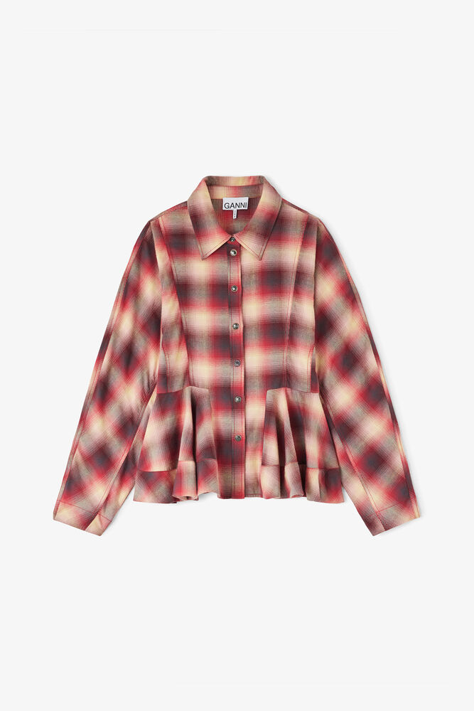 Shirt in Red Check Flannel, Raspberry Wine