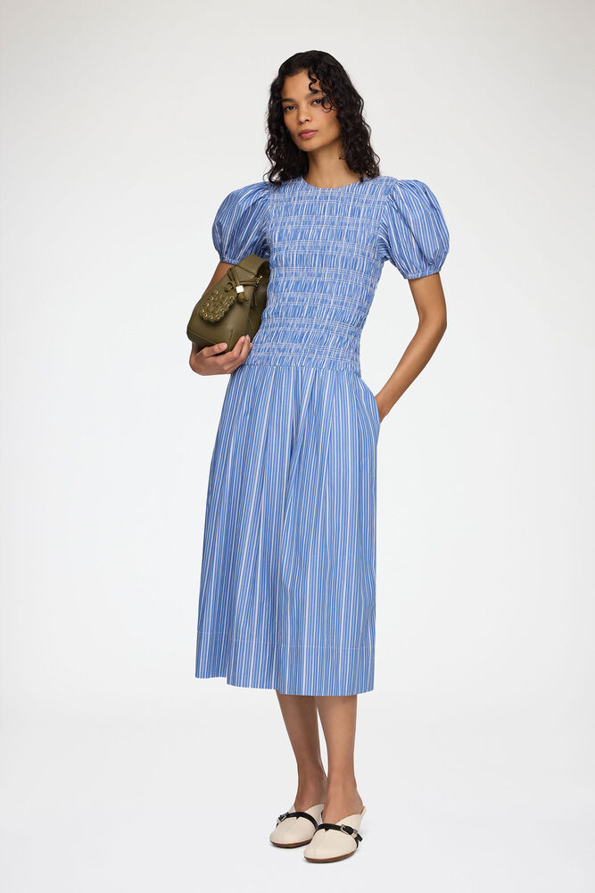 Dress in Striped Cotton, Nouvean Navy