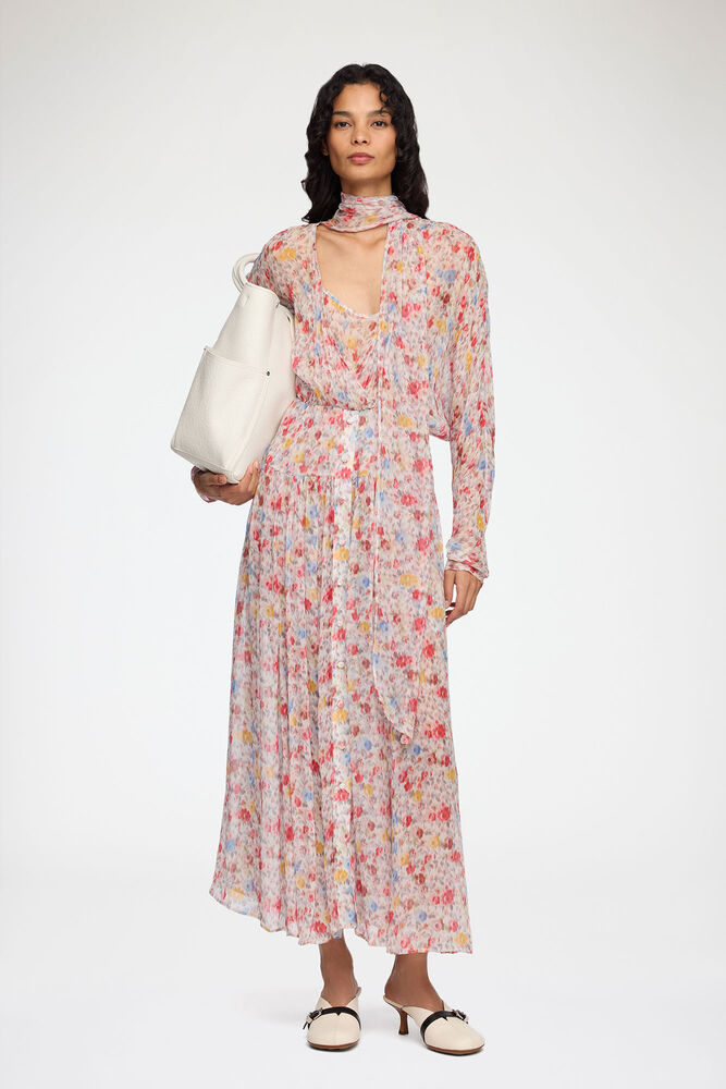 Dress in Floral Silk, Multicolour