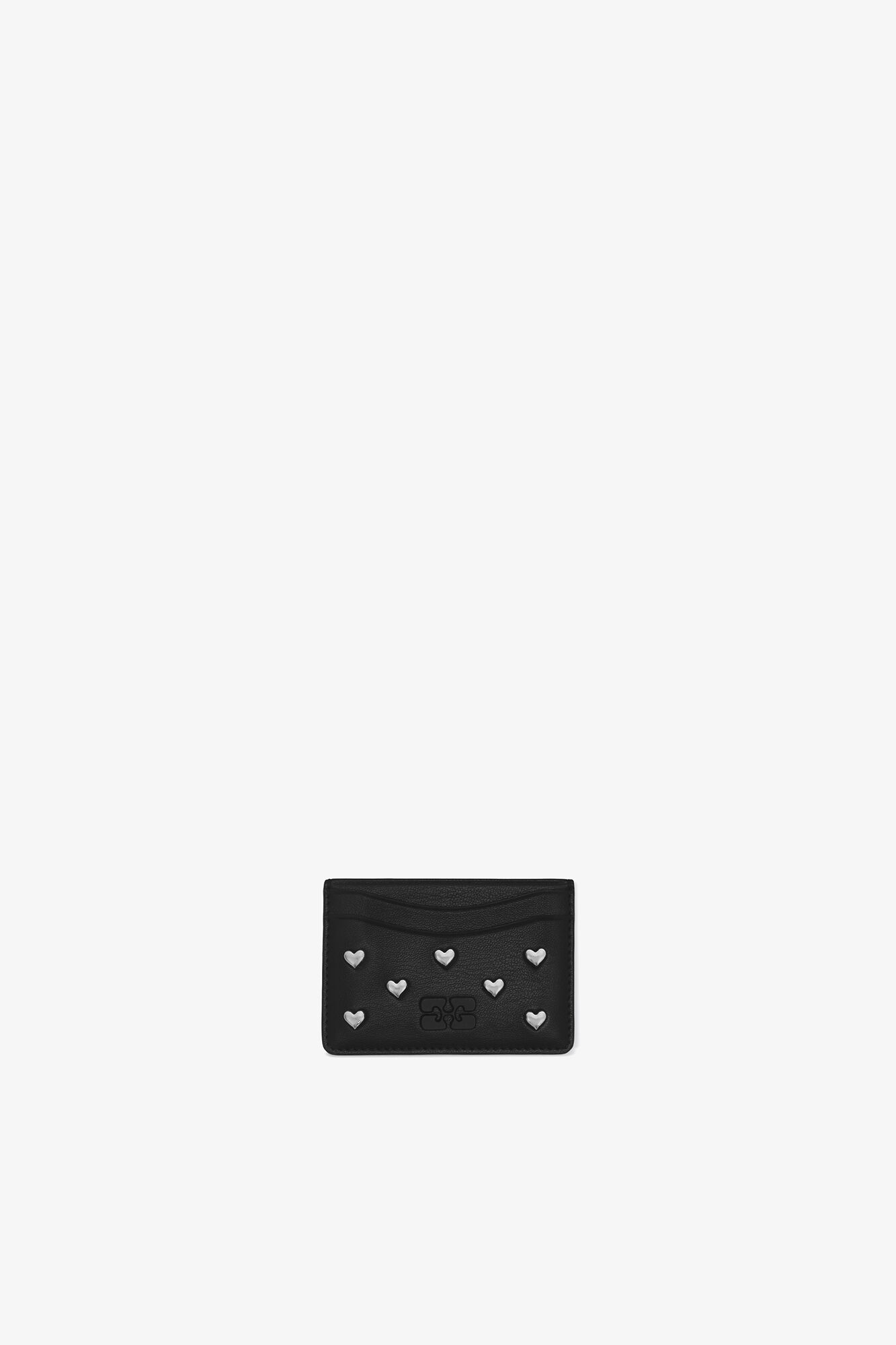 Bou Card Holder with Heart Studs in Black, Recycled Leather, in colour Black - 1 - GANNI