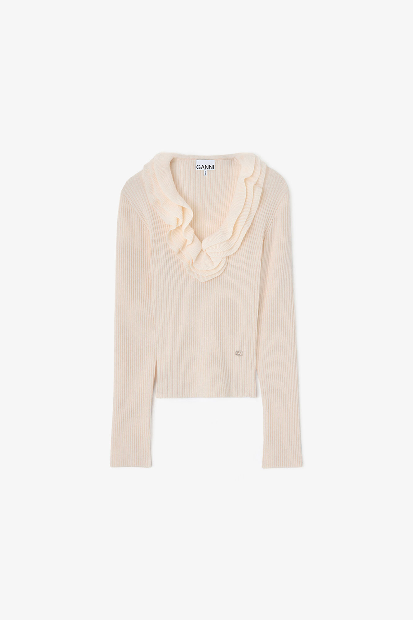 Top in Ribbed Merino, Merino Wool, in colour Egret - 1 - GANNI