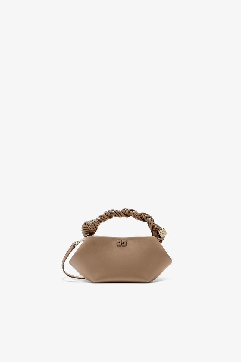 Mini Bou taske i brun, Recycled Leather, in colour Coca Mocha - 1 - GANNI