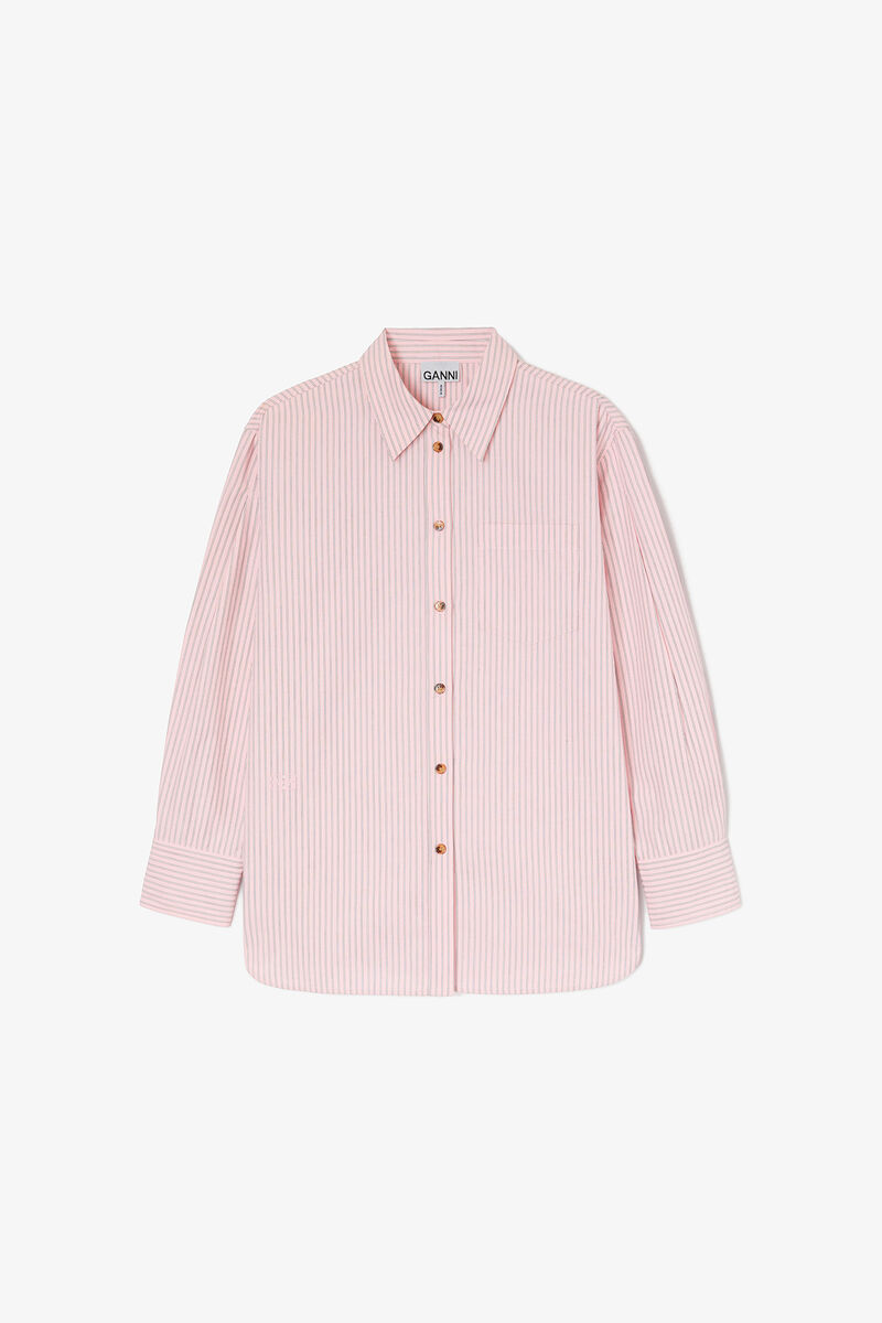 Skjorte med lyserøde striber, Organic Cotton, in colour Chalk Pink - 1 - GANNI