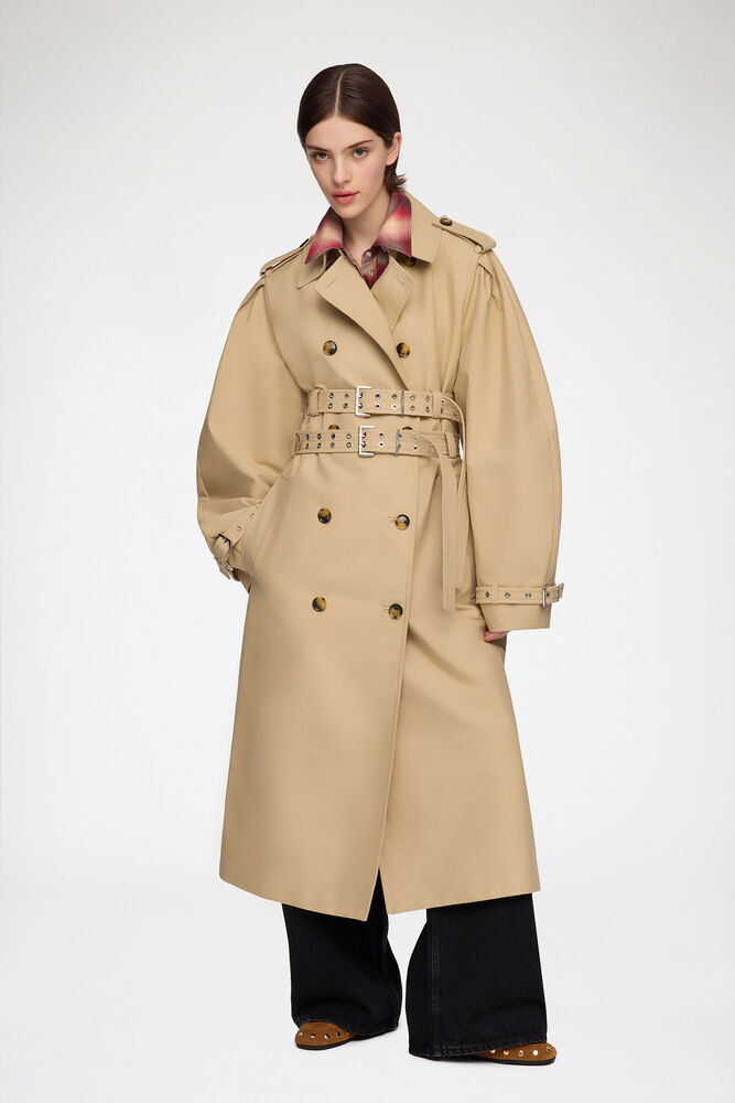 Trench Coat in Double Cotton, Warm Sand