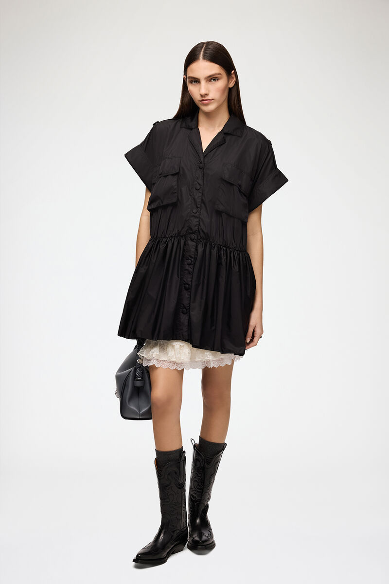 Dress in Black Nylon, Recycled Polyamide, in colour Black - 1 - GANNI