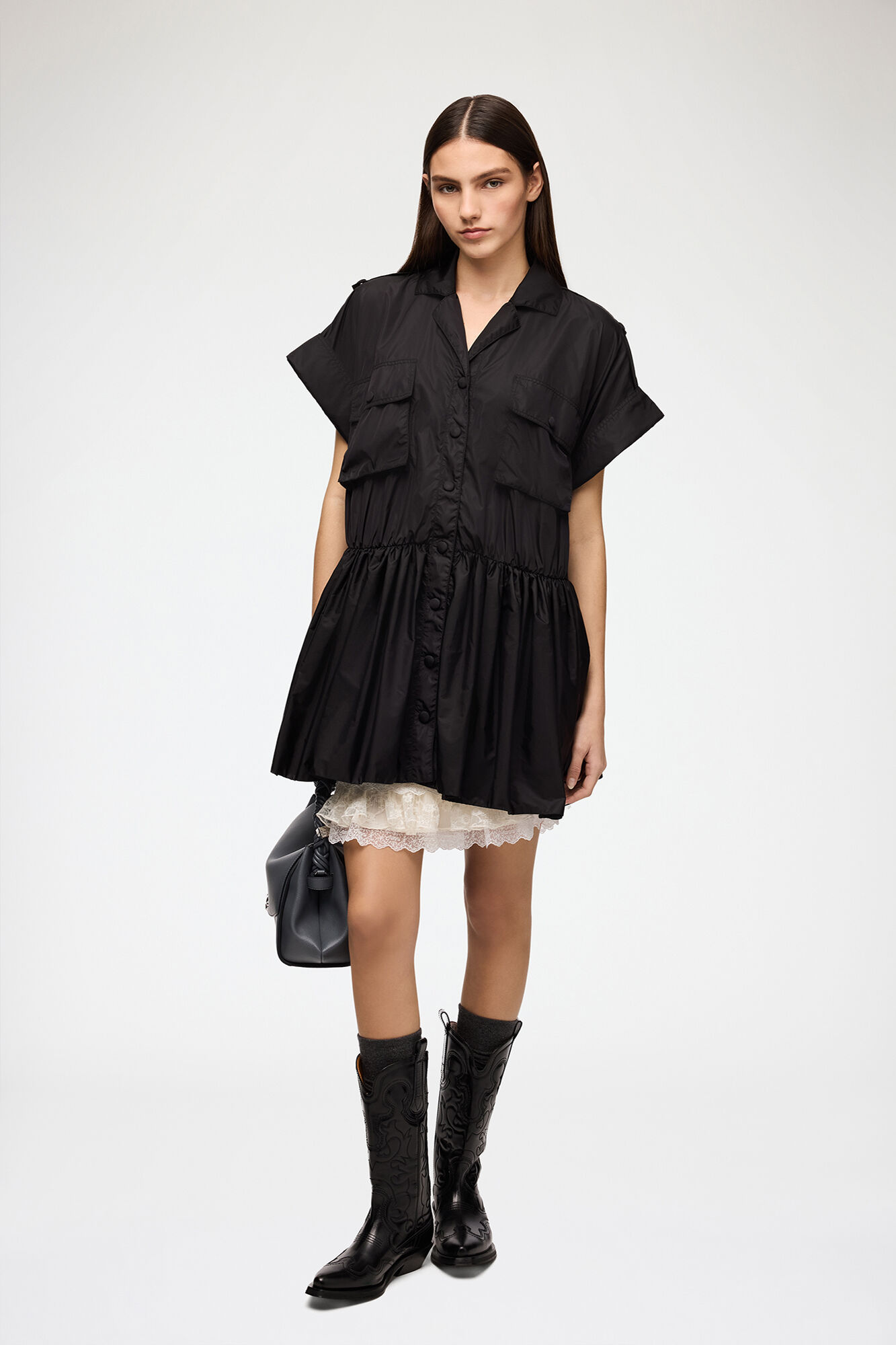 Dress in Black Nylon, Recycled Polyamide, in colour Black - 1 - GANNI