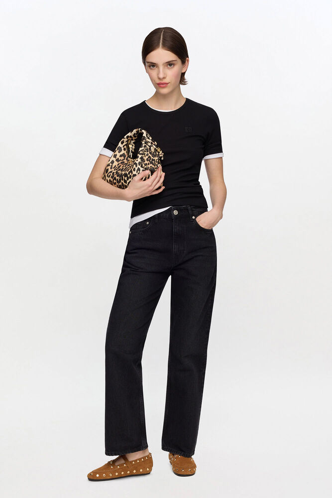 Betzy Cropped Jeans in Black Rigid Denim, Black Washed