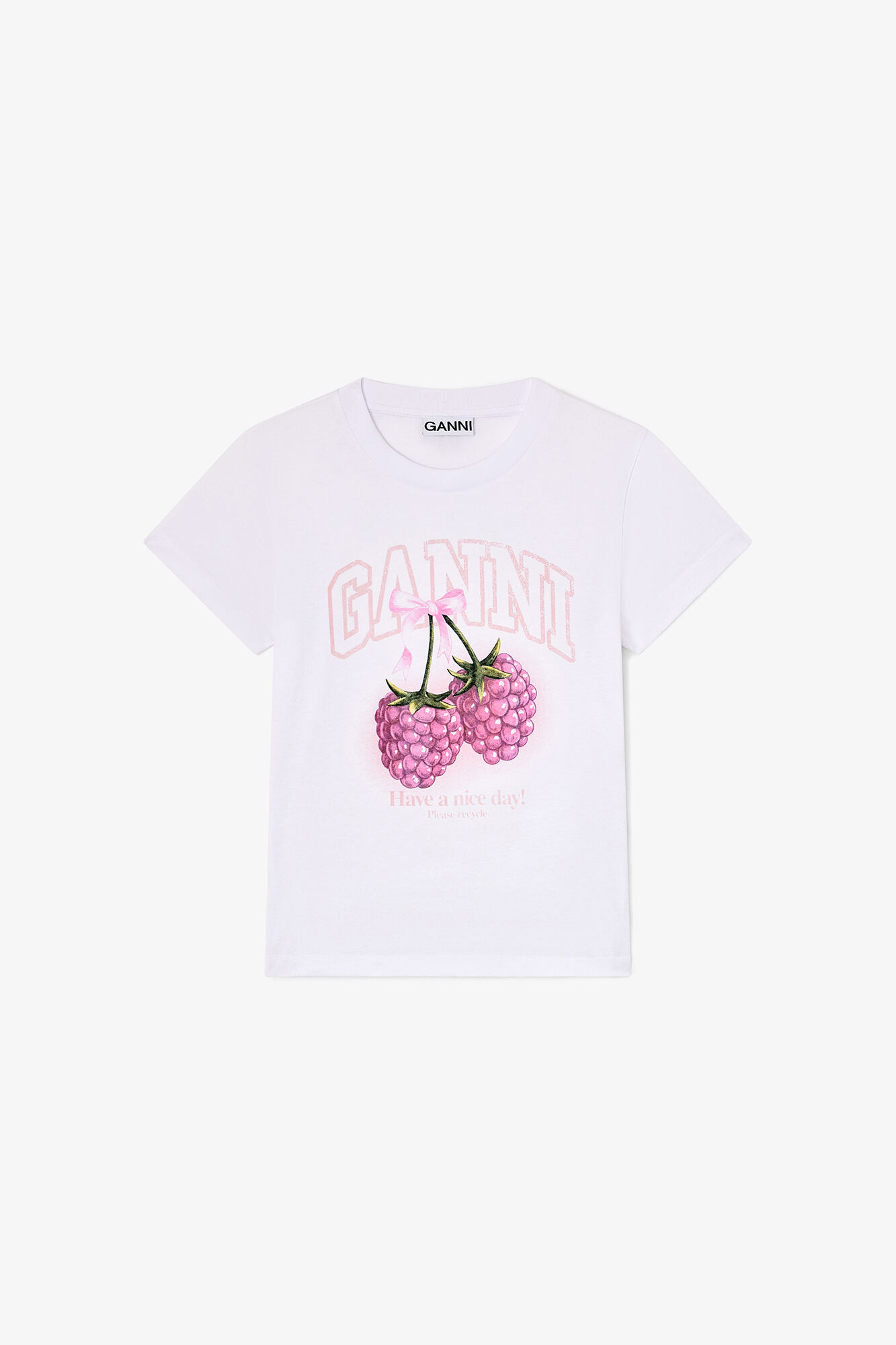 Baby Fit T-shirt with Raspberry, Organic Cotton, in colour Bright White - 1 - GANNI