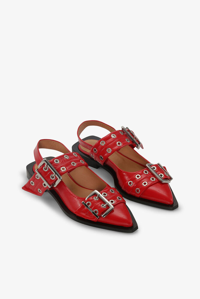 Feminine Buckle Ballerinas in Red, Racing Red