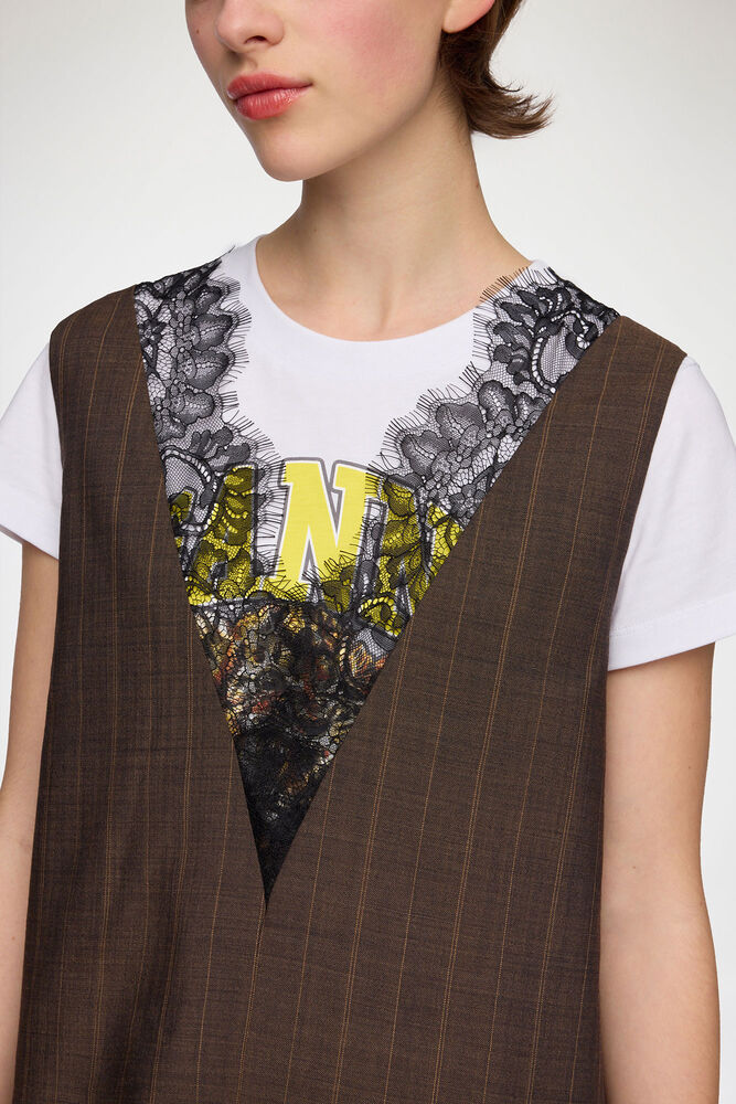 Dress in Brown Pinstripe Wool, Rain Drum
