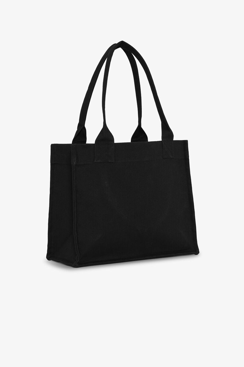Large Tote Bag in Black, Recycled Cotton, in colour Phantom - 2 - GANNI