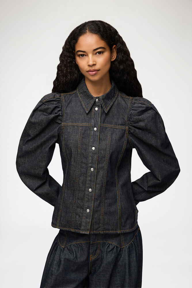 Shirt in Textured Slub Denim, Rinse