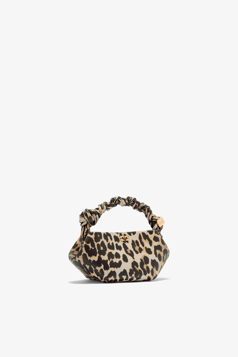 Mini Bou Bag in Grained Leopard, Recycled Polyester, in colour Almond Milk - 2 - GANNI