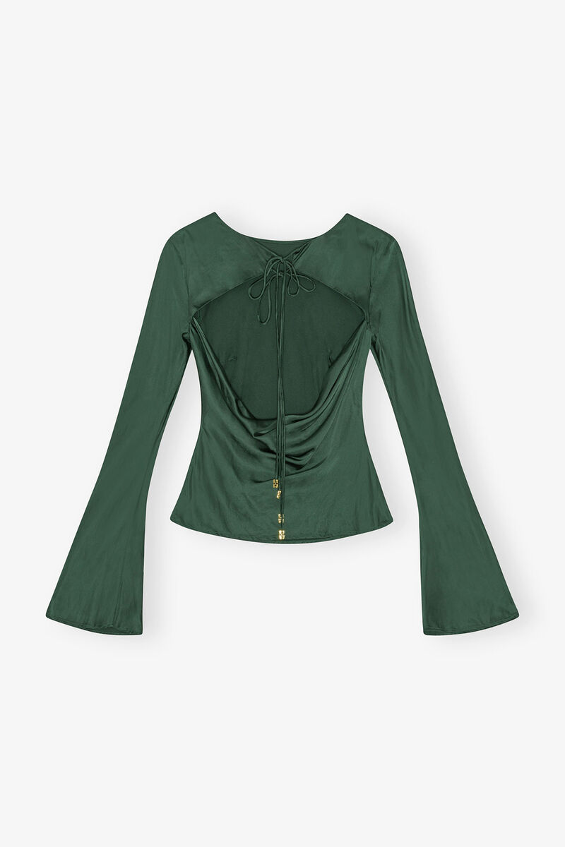 Blouse en satin vert, Viscose, in colour Pineneedle - 2 - GANNI