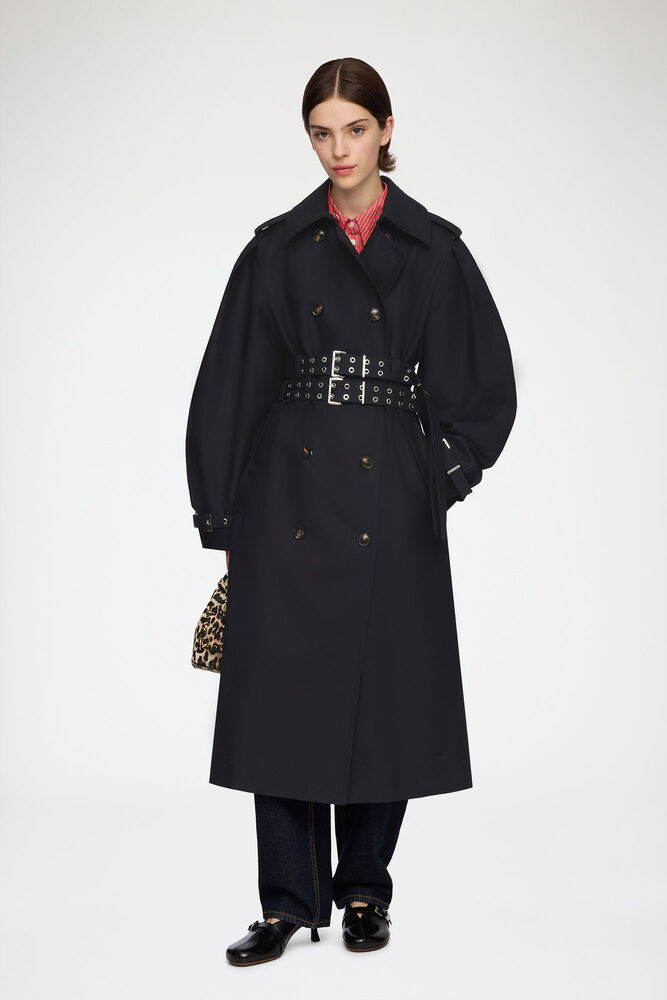 Trench Coat in Double Cotton, Black