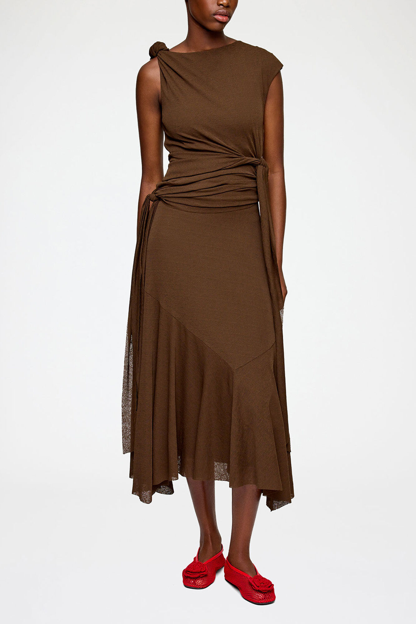 Long Dress in Marl Mesh, Recycled Polyester, in colour Demitasse - 2 - GANNI