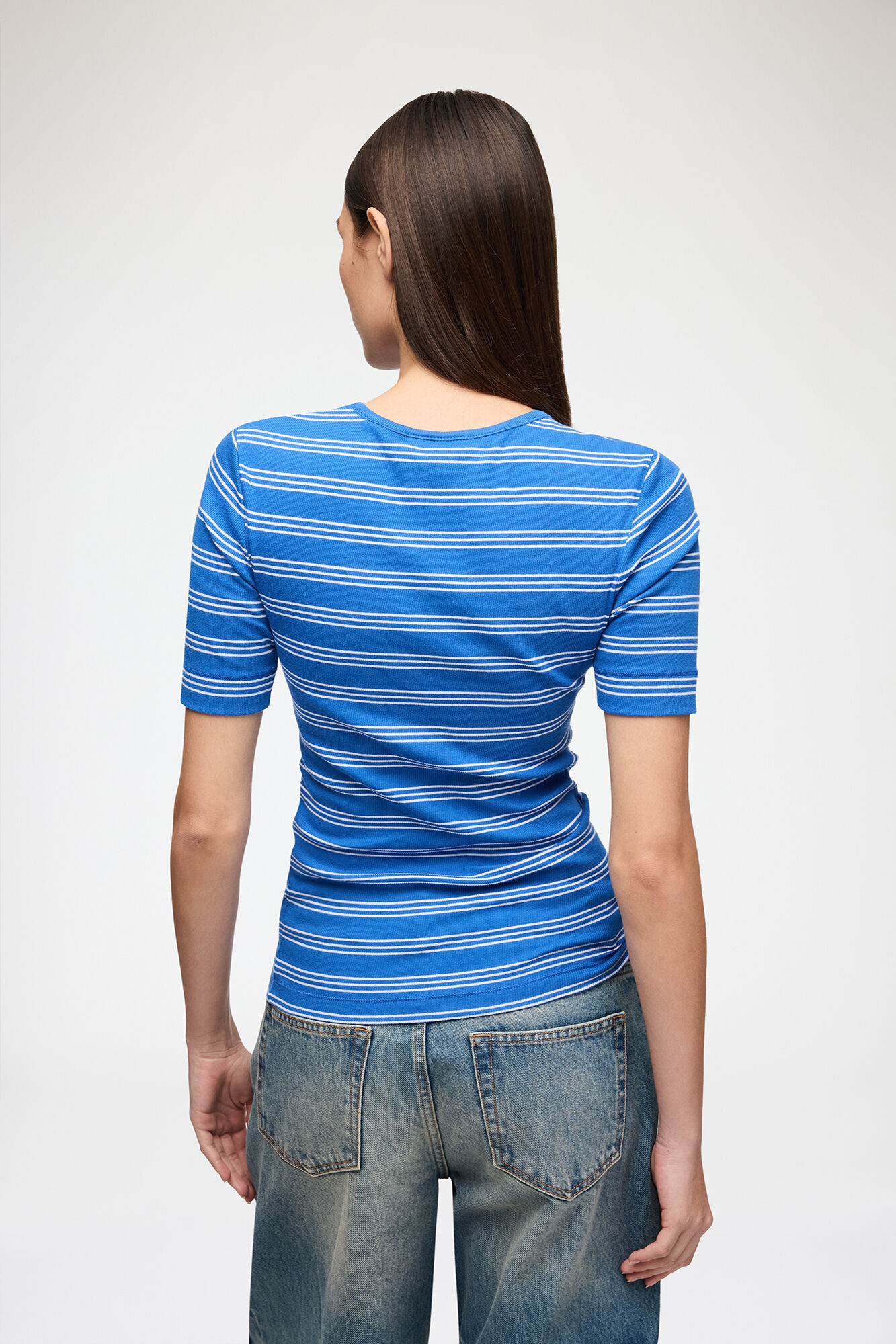 T-shirt in Cotton Rib, Organic Cotton, in colour Nouvean Navy - 3 - GANNI