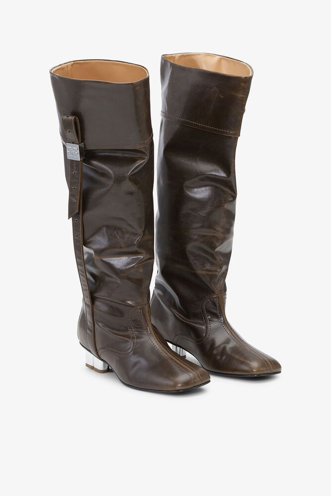 Slouchy Knee Boots in Dark Olive, Dark Olive