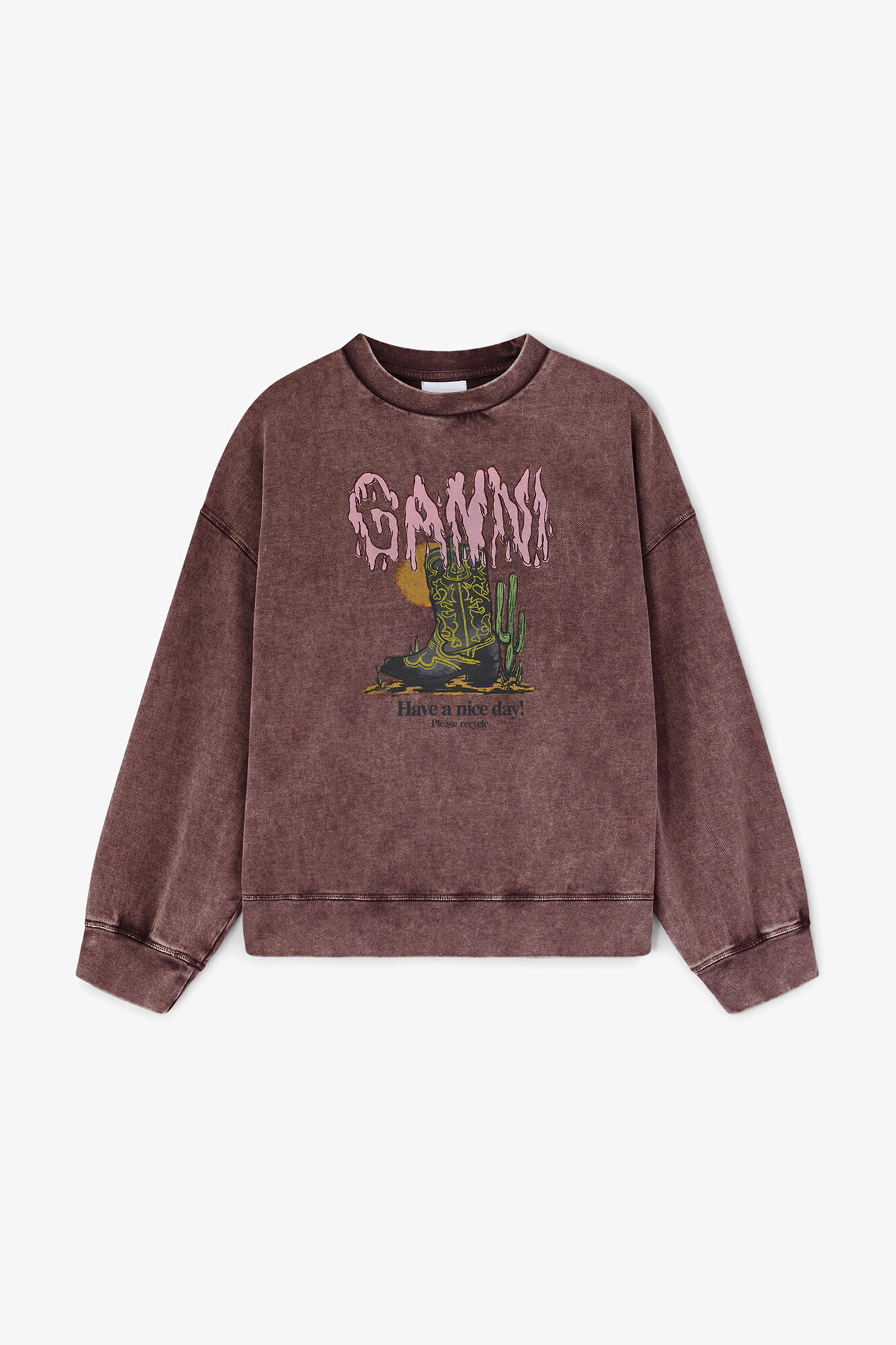 Sweatshirt in Vintage Wash, Organic Cotton, in colour Chocolate Plum - 1 - GANNI