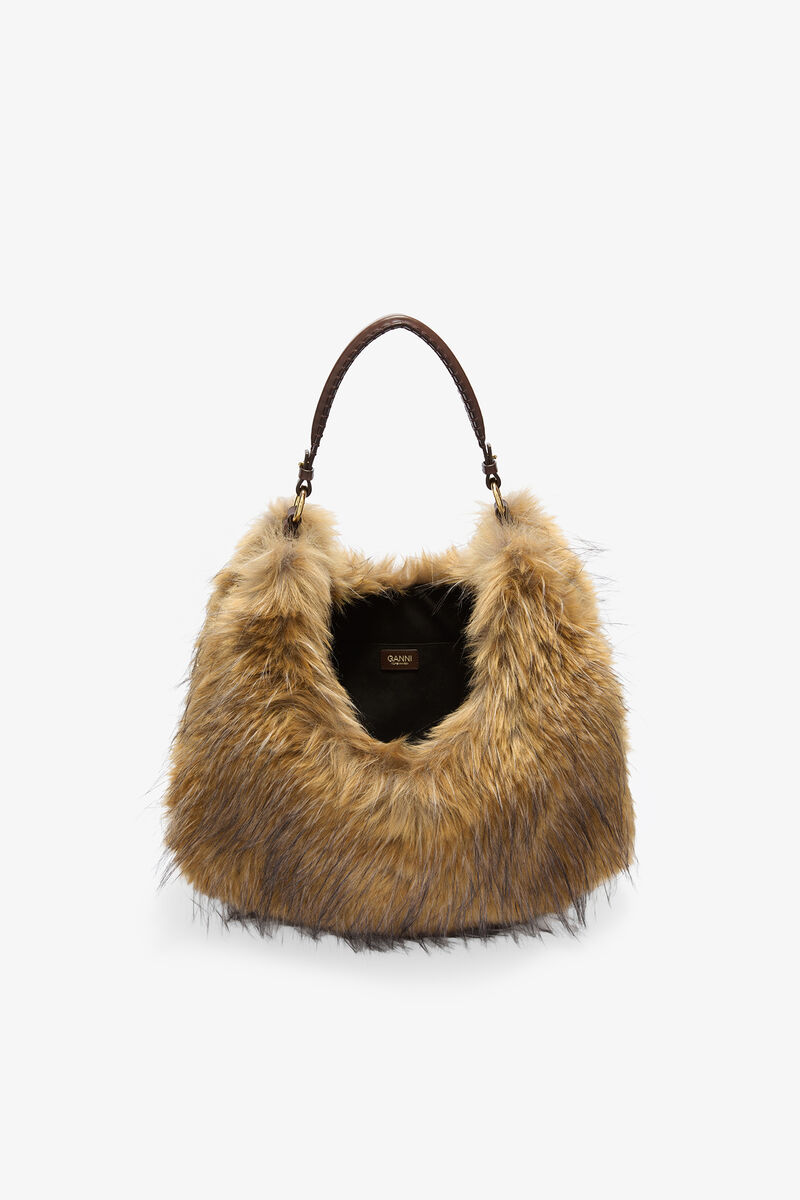 Grand sac Kat fausse fourrure, Recycled Polyester, in colour Foxtrot - 3 - GANNI
