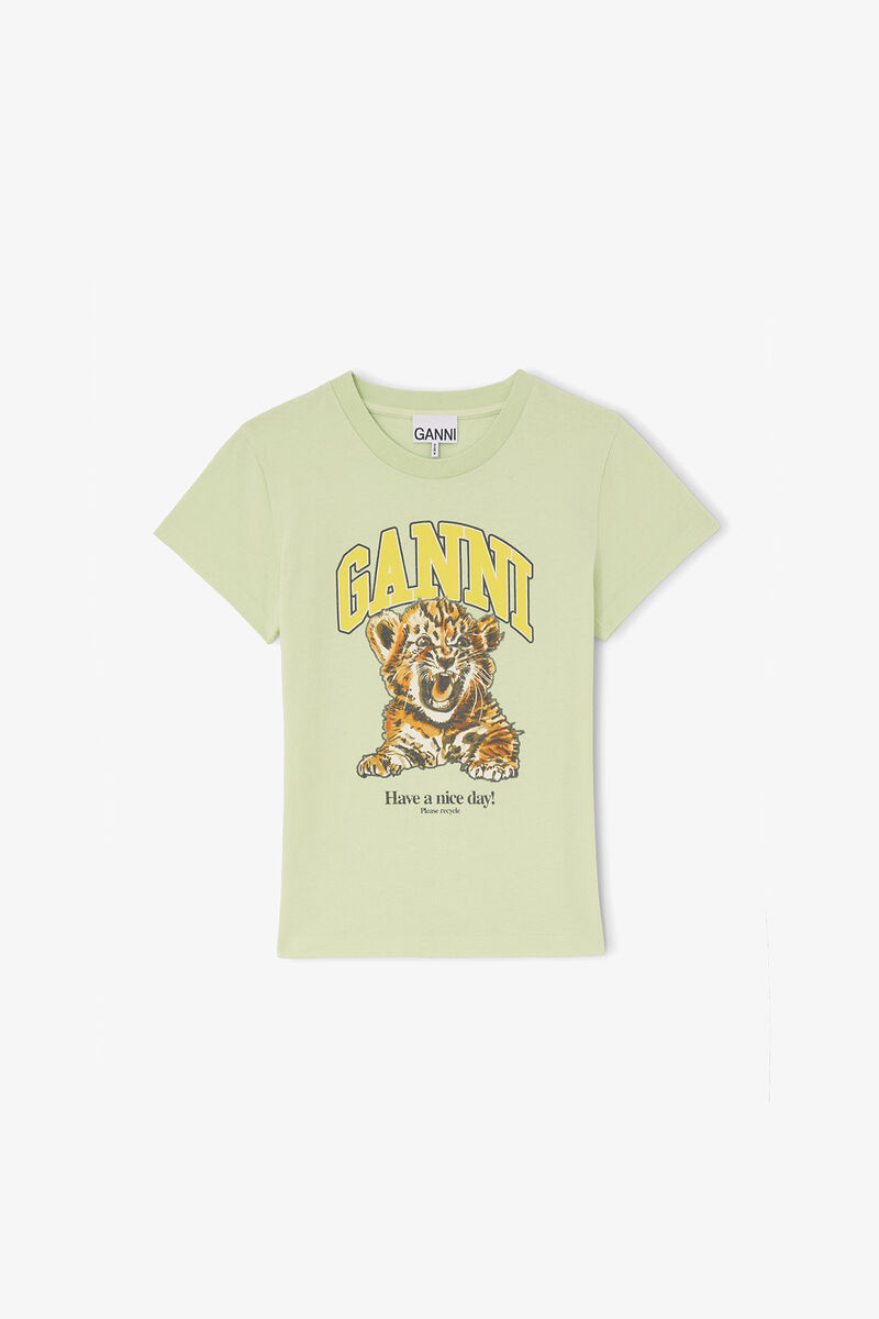 Baby Fit T-shirt with Tiger, Organic Cotton, in colour Seedling - 1 - GANNI