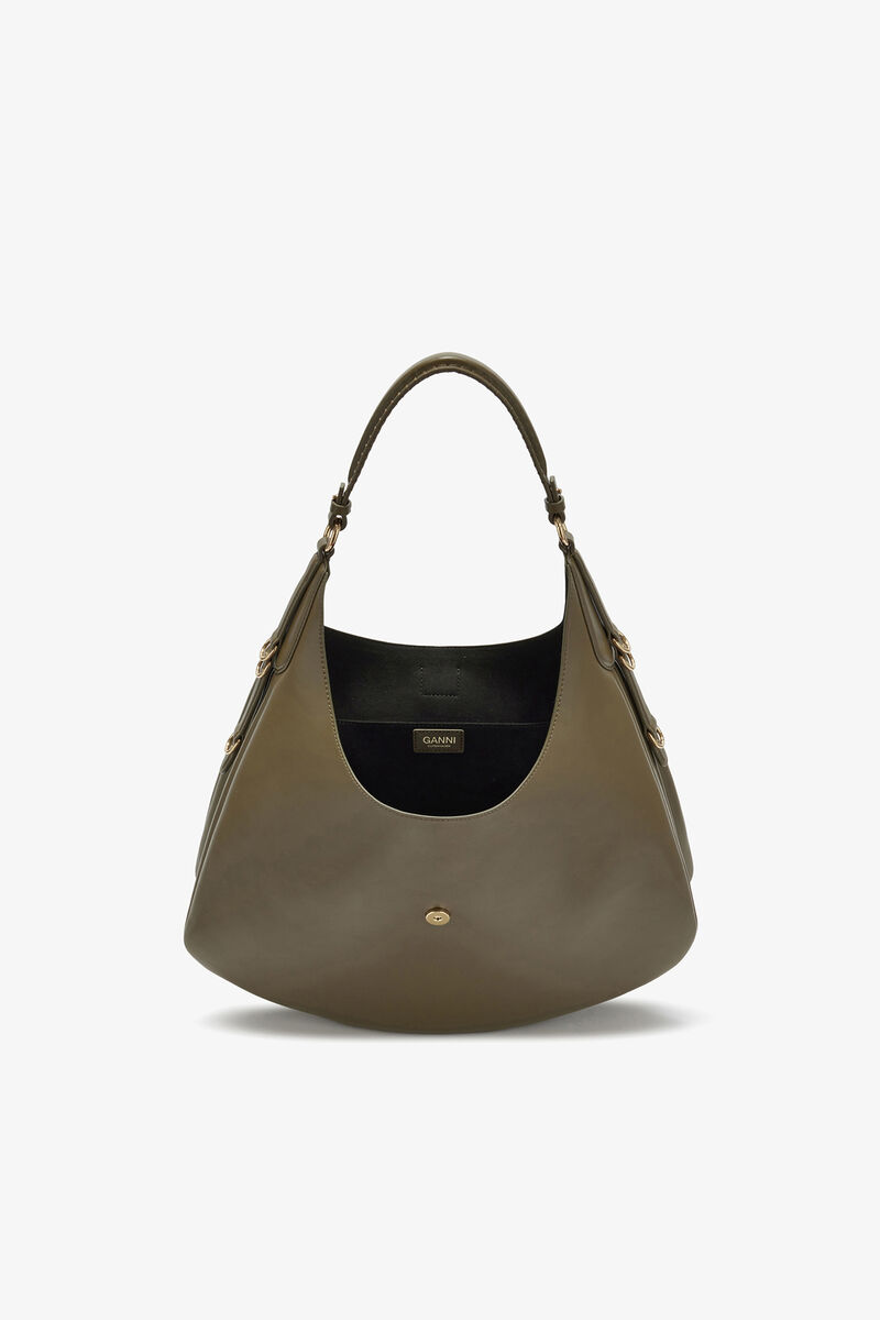 Große Kat Tasche in Grün, Recycled Leather, in colour Military Olive - 3 - GANNI