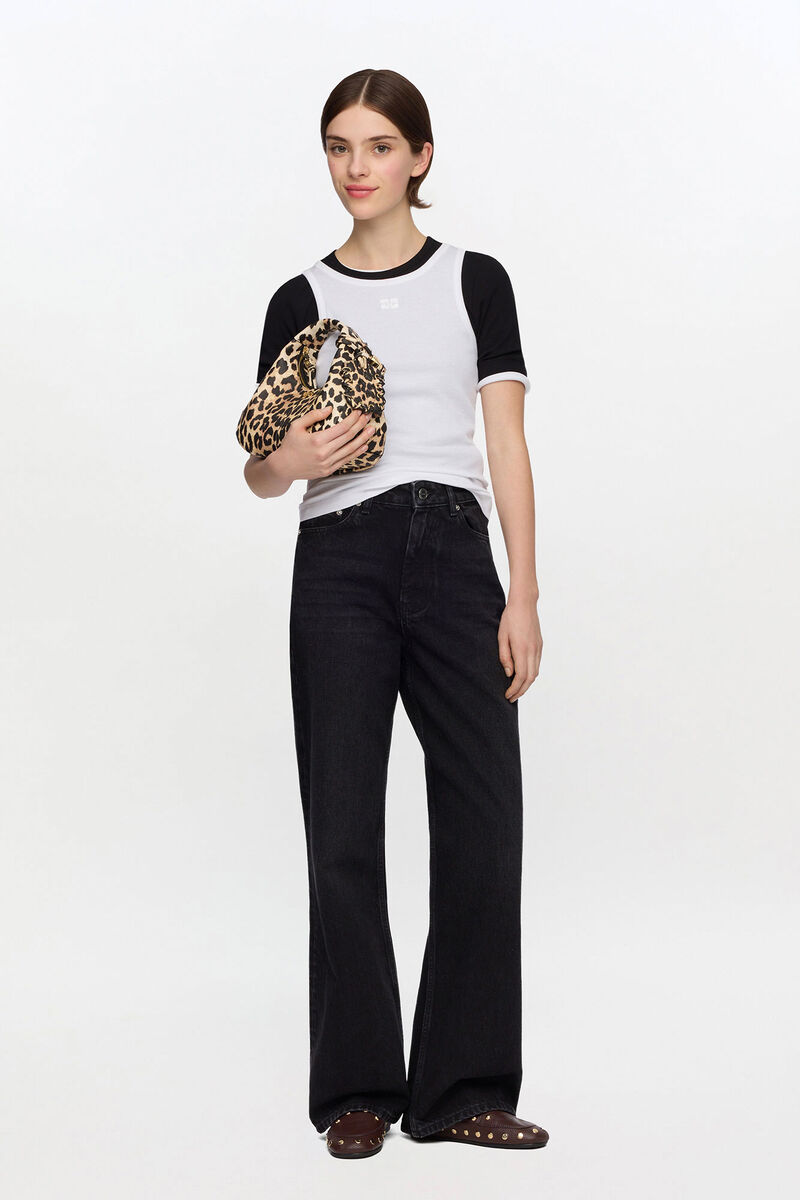 Izey Jeans in Black Rigid Denim, Organic Cotton, in colour Black Washed - 1 - GANNI