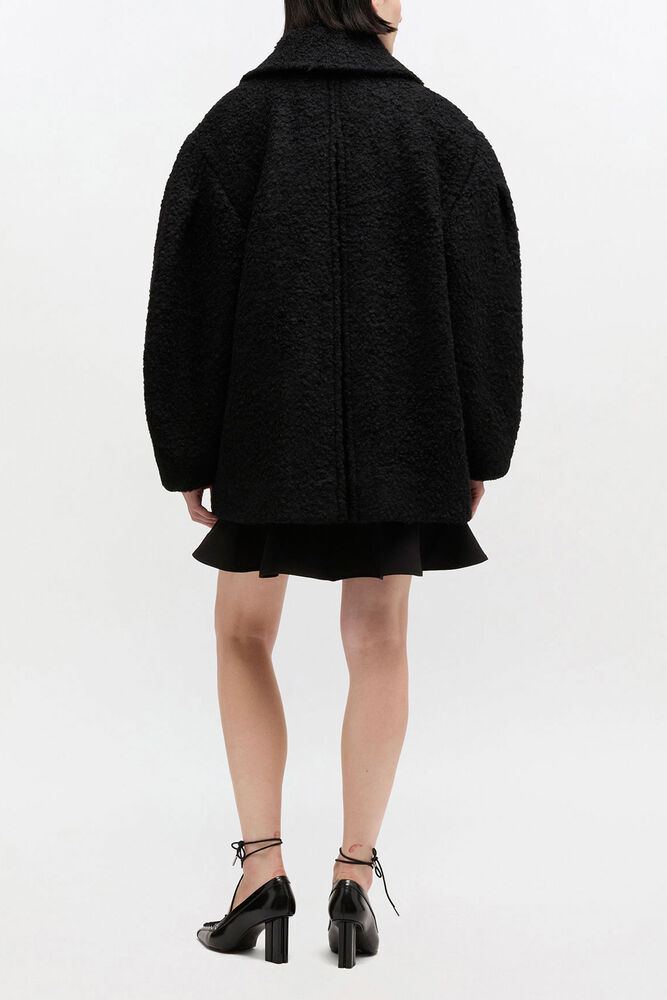Black Boucle Midi Coat, Black