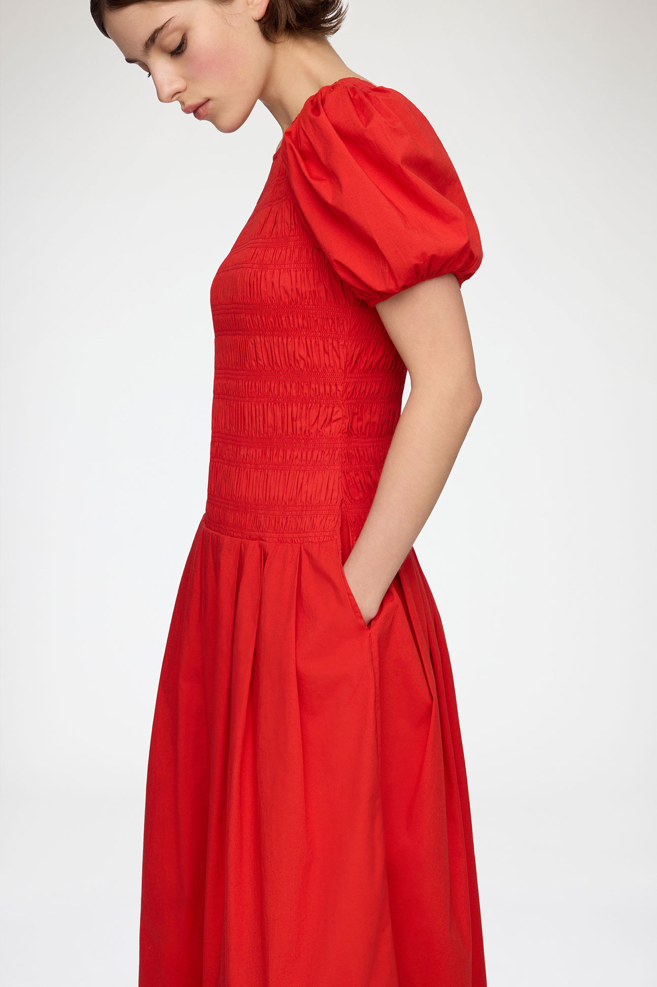 Dress in Smocked Cotton, Organic Cotton, in colour Goji Berry - 3 - GANNI