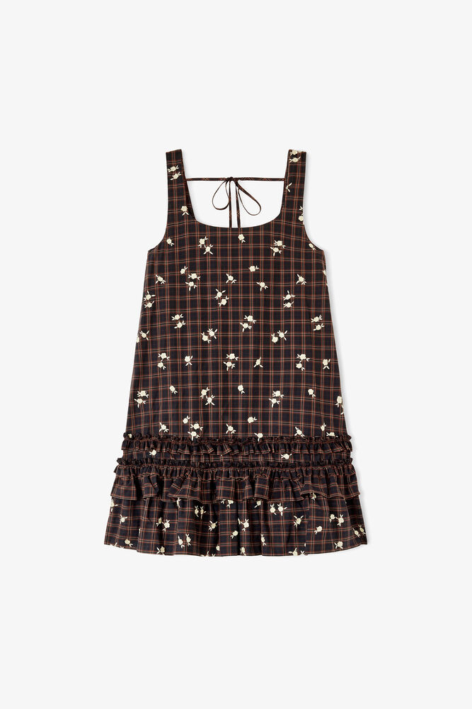Dress in Floral Check, Cappuccino