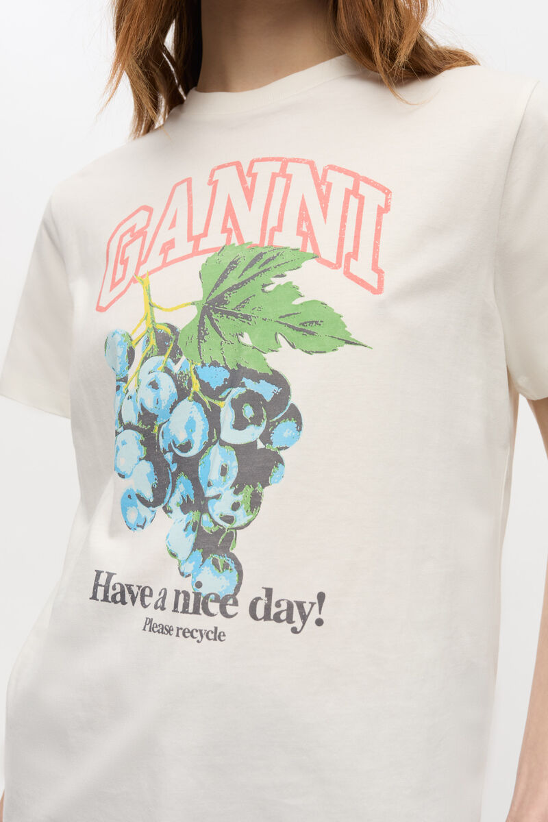 Ivory Grapes Print T-shirt, Organic Cotton, in colour Egret - 4 - GANNI